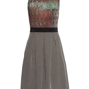 Anthropologie Weston Patterned Dress with Black and White textured Skirt Size M
